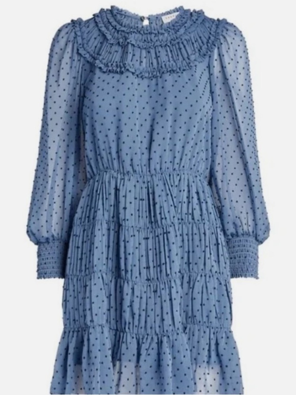 A.L.C. Blue Polka Dot Ruffled Tiered Dress